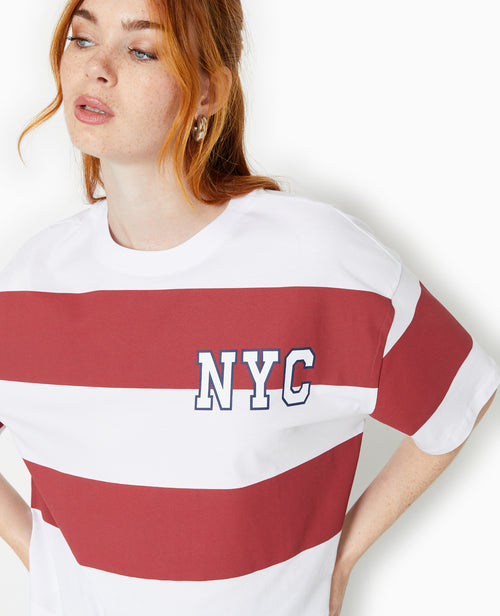 T-shirt ample et court larges rayures - PIMKIE - 1
