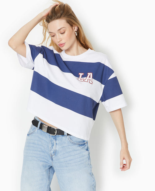 T-shirt ample et court larges rayures - PIMKIE - 1