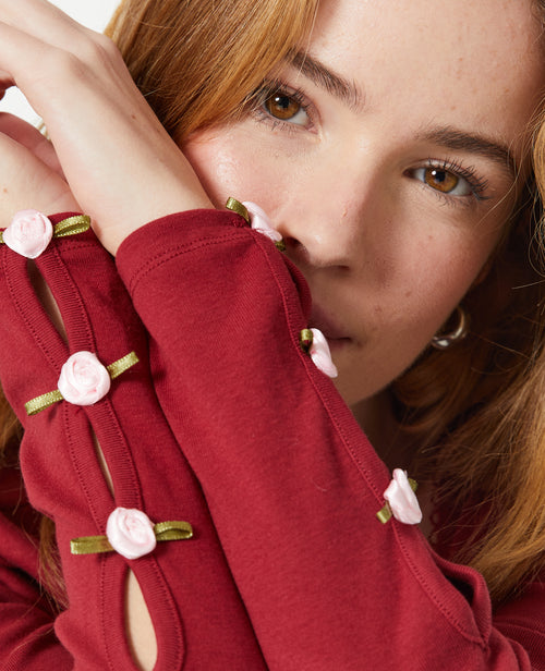 Top manches longues avec roses en satin - PIMKIE - 3