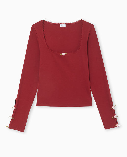 Top manches longues avec roses en satin - PIMKIE - 4