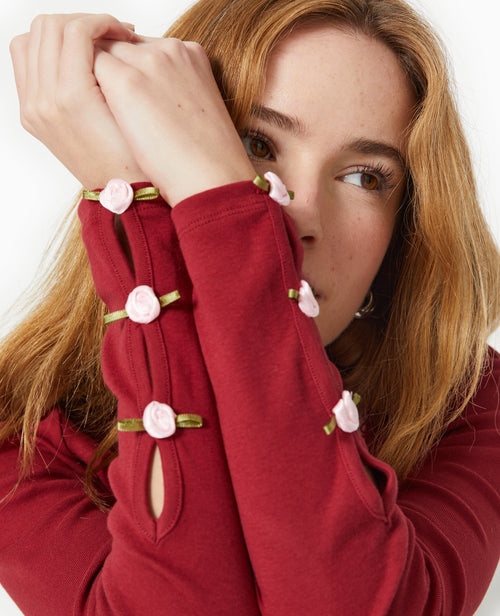 Top manches longues avec roses en satin - PIMKIE - 7