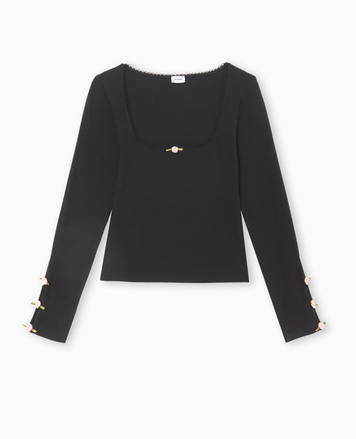 Top manches longues avec roses en satin - PIMKIE - 4