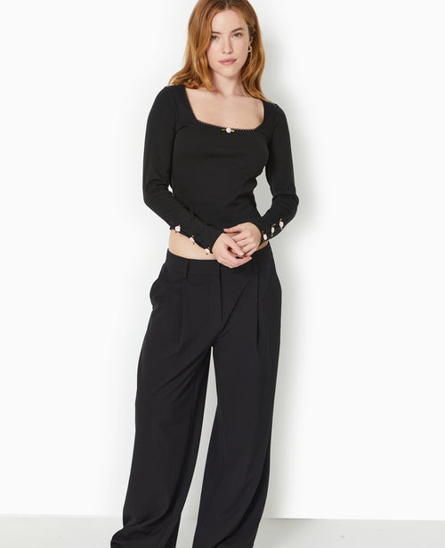 Top manches longues avec roses en satin - PIMKIE - 5