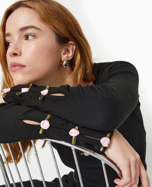 Top manches longues avec roses en satin - PIMKIE - 7