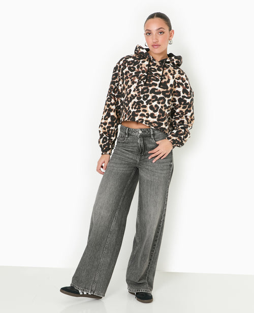 Sweat cropped motif léopard avec capuche - PIMKIE - 3