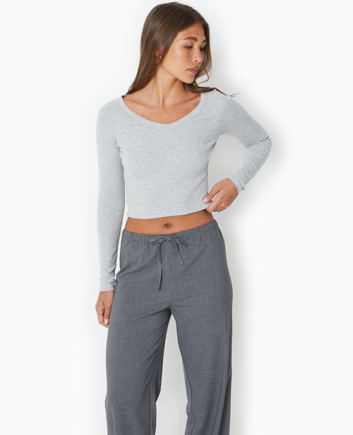 T-shirt court manches longues col V - PIMKIE - 5