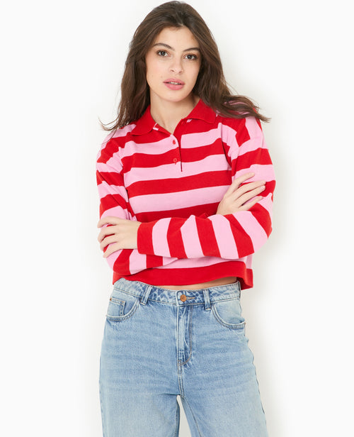Pull col polo en maille rayée - PIMKIE - 1