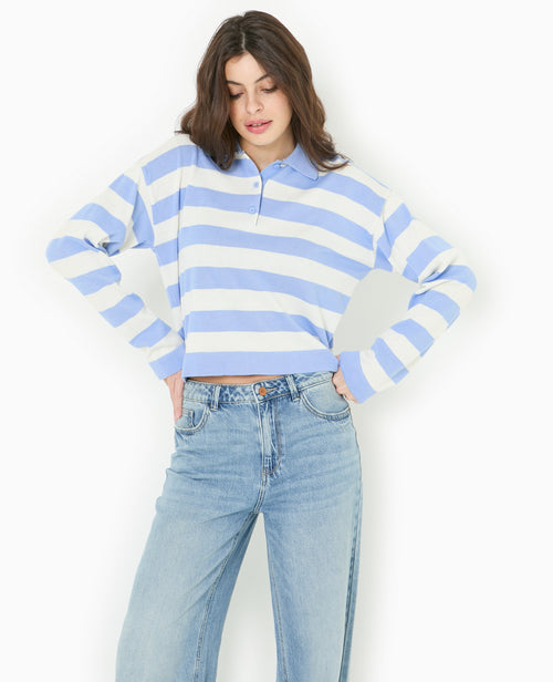 Pull col polo en maille rayée - PIMKIE - 1