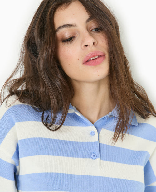 Pull col polo en maille rayée - PIMKIE - 3