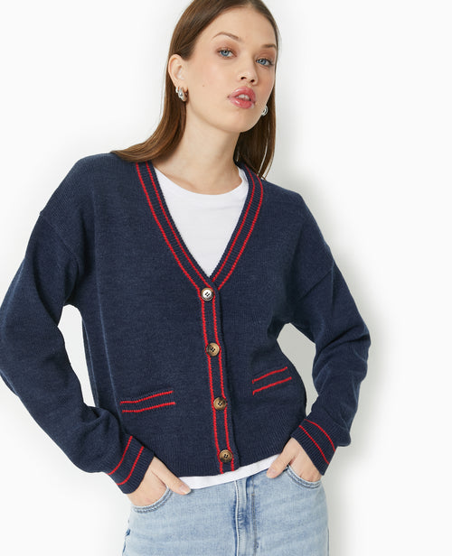 Gilet col V avec bords contrastés - PIMKIE - 1