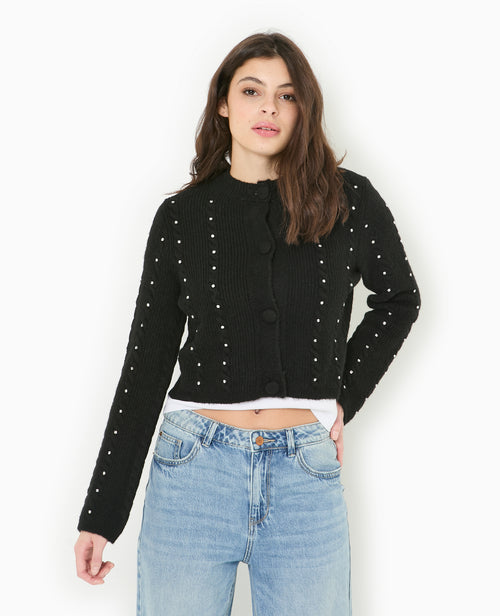 Gilet col rond avec torsades et strass - PIMKIE - 5