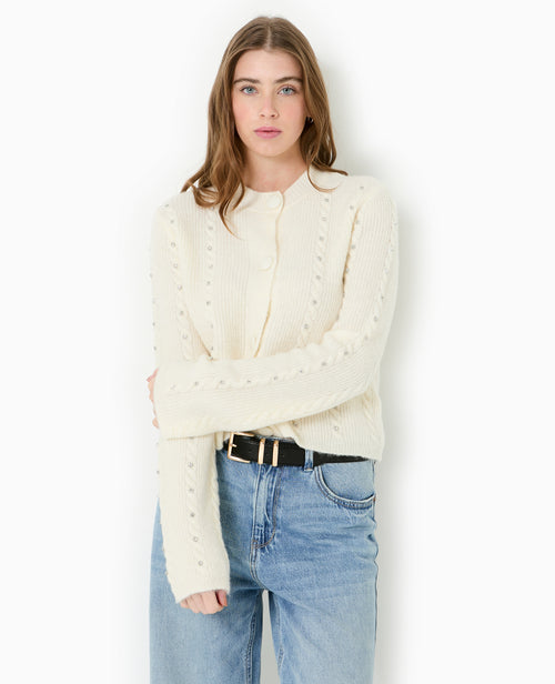 Gilet col rond avec torsades et strass - PIMKIE - 1