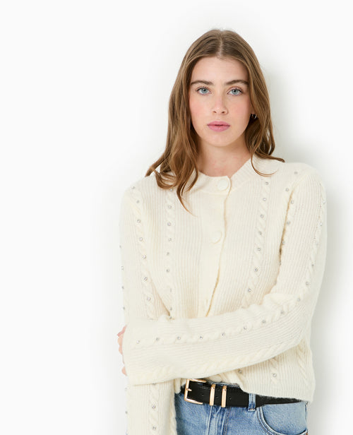 Gilet col rond avec torsades et strass - PIMKIE - 3