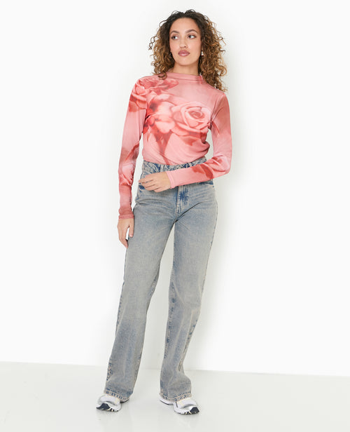 Top manches longues en résille motif roses - PIMKIE - 2