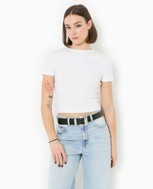 T-shirt court en maille côtelée - PIMKIE - 1