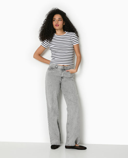 T-shirt court en maille côtelée rayée - PIMKIE - 1