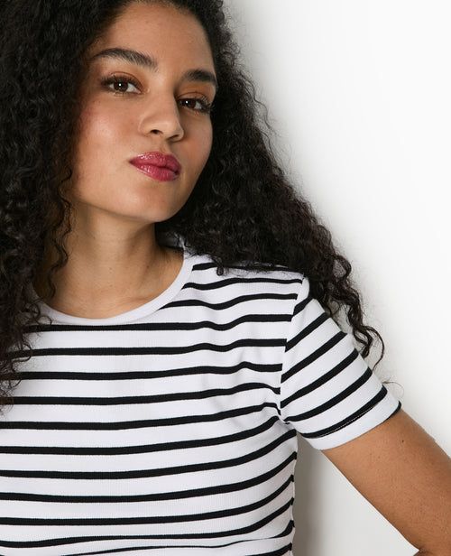 T-shirt court en maille côtelée rayée - PIMKIE - 3