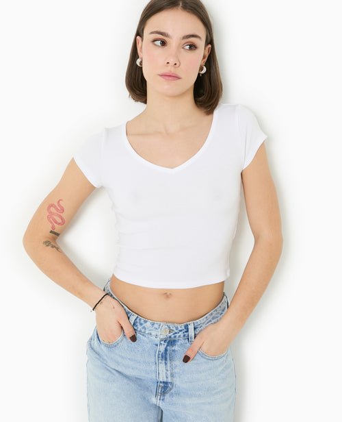 T-shirt court col V - PIMKIE - 1