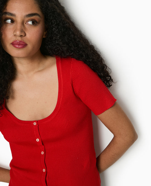 T-shirt boutonné en maille côtelée - PIMKIE - 3