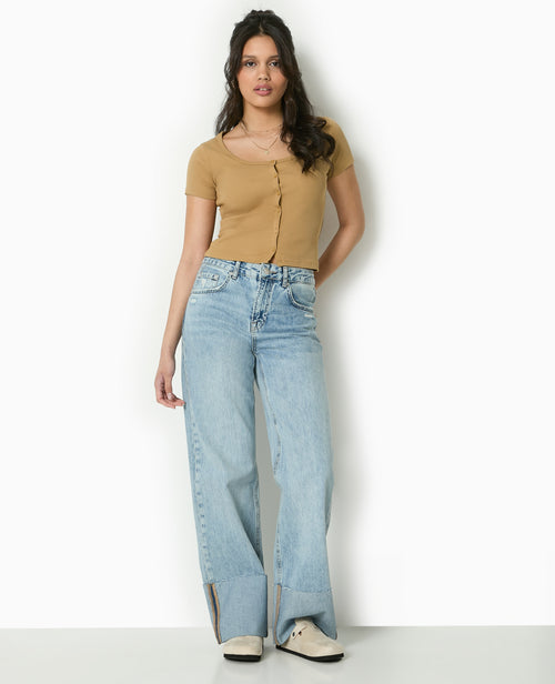 T-shirt court boutonné en maille côtelée - PIMKIE - 2