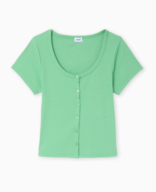 T-shirt court boutonné en maille côtelée - PIMKIE - 4
