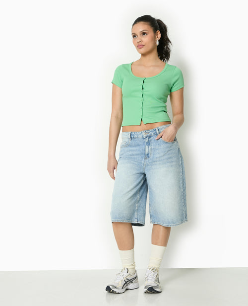 T-shirt court boutonné en maille côtelée - PIMKIE - 7