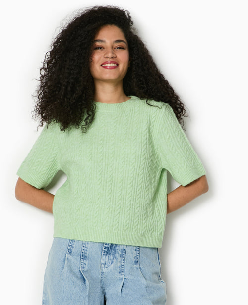 Pull manches courtes maille torsadée - PIMKIE - 1