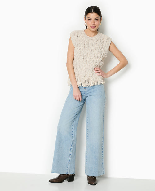 Pull sans manches maille tosadée avec franges - PIMKIE - 5