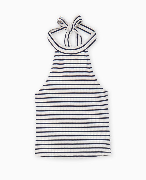 Top court dos-nu en maille côtelée rayée - PIMKIE - 4