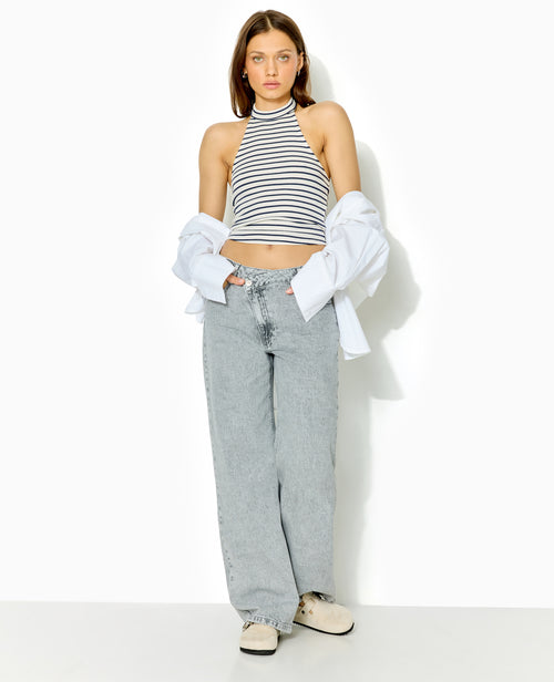 Top court dos-nu en maille côtelée rayée - PIMKIE - 5