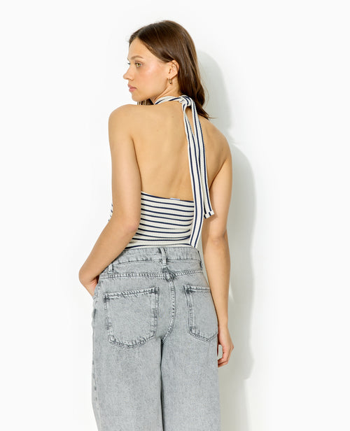 Top court dos-nu en maille côtelée rayée - PIMKIE - 6