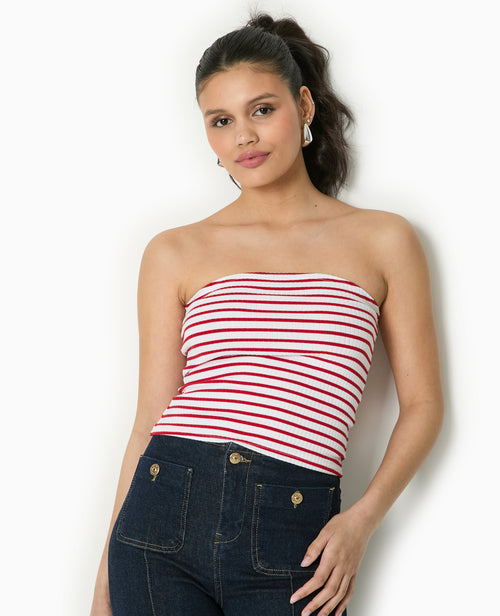 Top bandeau en maille côtelée rayée - PIMKIE - 5