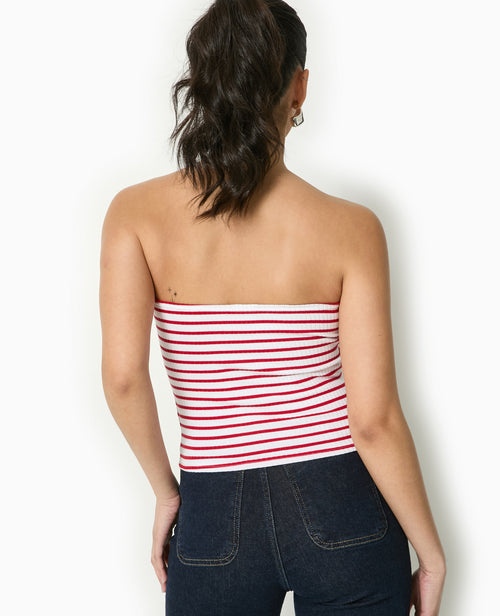 Top bandeau en maille côtelée rayée - PIMKIE - 6