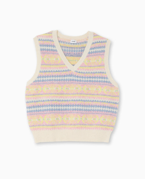 Pull sans manches col V motif jacquard - PIMKIE - 4