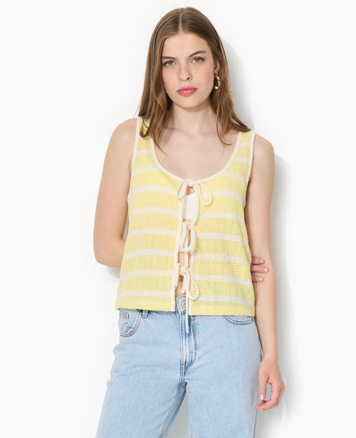 Débardeur en maille fantaisie rayée avec nouettes - PIMKIE - 1