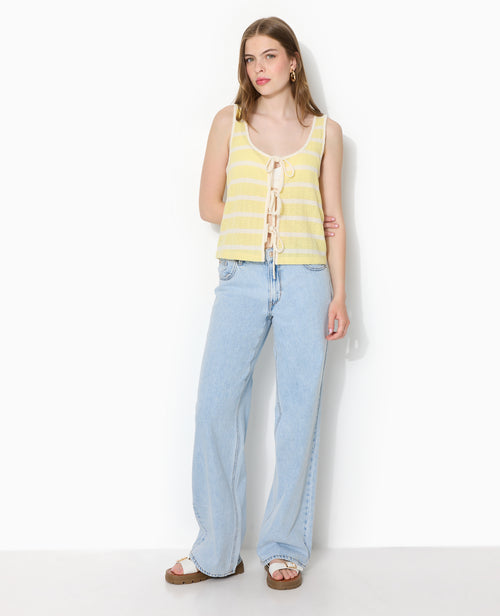 Débardeur en maille fantaisie rayée avec nouettes - PIMKIE - 3