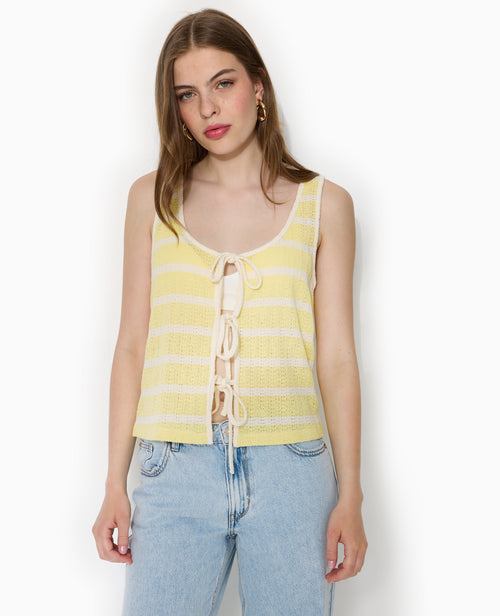 Débardeur en maille fantaisie rayée avec nouettes - PIMKIE - 5