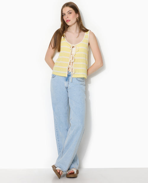 Débardeur en maille fantaisie rayée avec nouettes - PIMKIE - 7