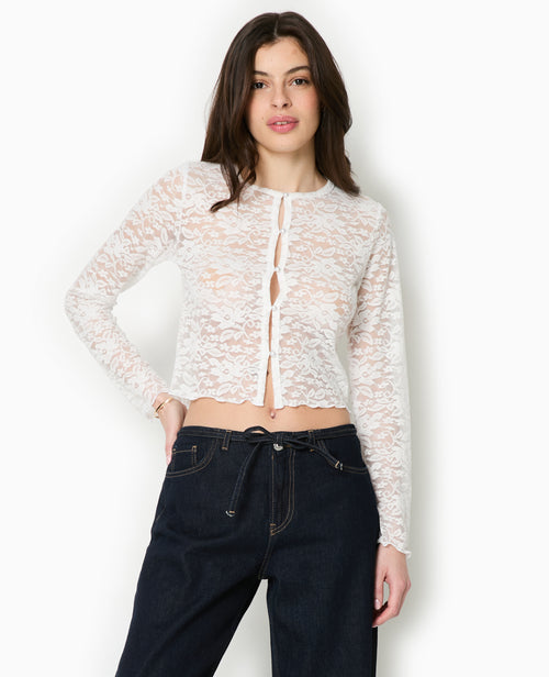 Top cardigan en dentelle avec boutons perles - PIMKIE - 5