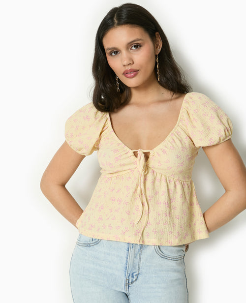 T-shirt manches ballons avec nouette - PIMKIE - 1