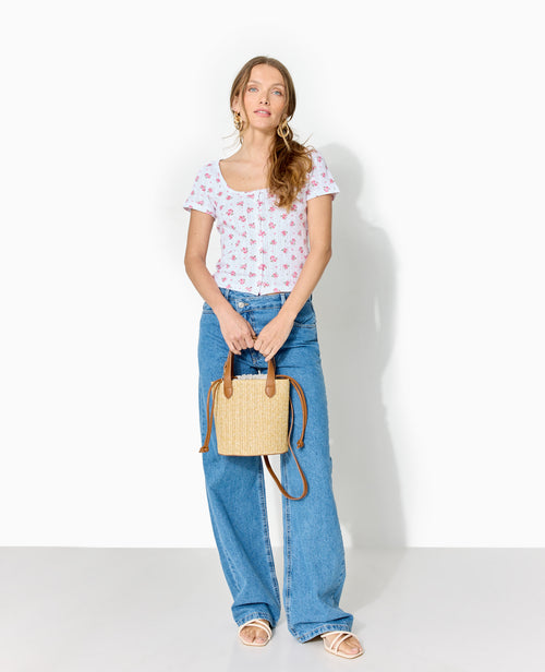 T-shirt boutonné en maille pointelle motif fleurs - PIMKIE - 2