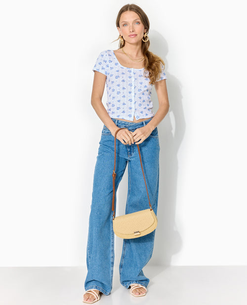 T-shirt boutonné en maille pointelle motif fleurs - PIMKIE - 2