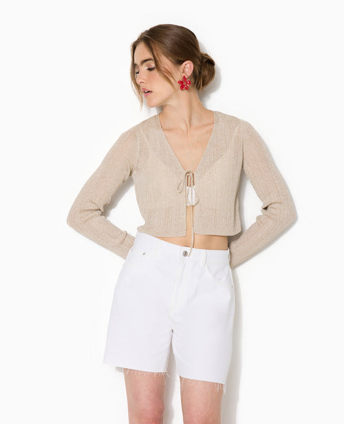 Gilet court en maille lurex avec nouette - PIMKIE - 1
