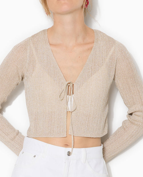 Gilet court en maille lurex avec nouette - PIMKIE - 2