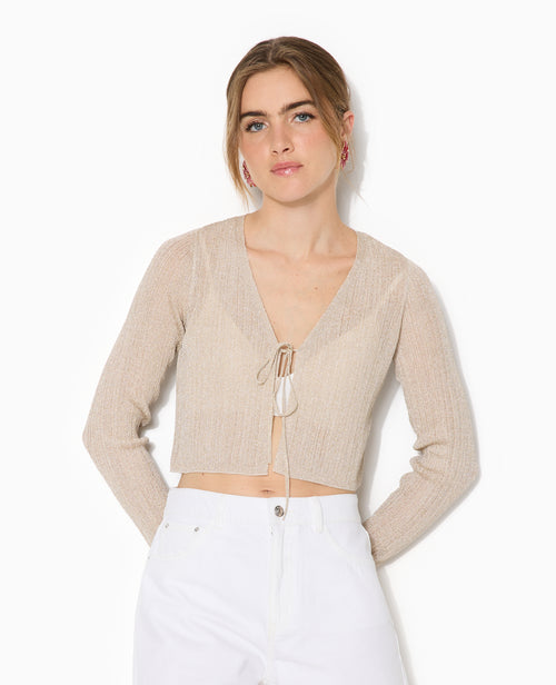 Gilet court en maille lurex avec nouette - PIMKIE - 5