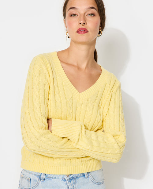 Pull col V en maille torsadée - PIMKIE - 7