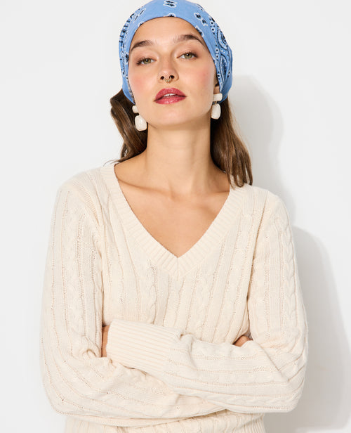 Pull col V en maille torsadée - PIMKIE - 1