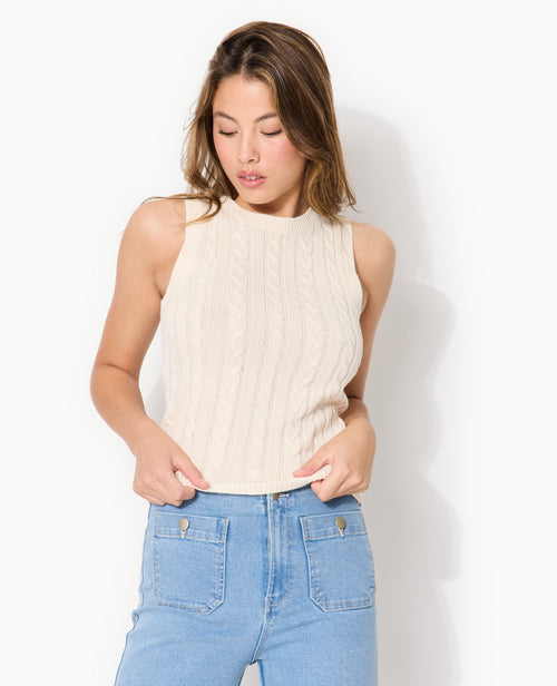 Pull sans manches en maille torsadée - PIMKIE - 1