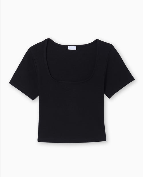 T-shirt court en maille côtelée encolure carrée - PIMKIE - 4