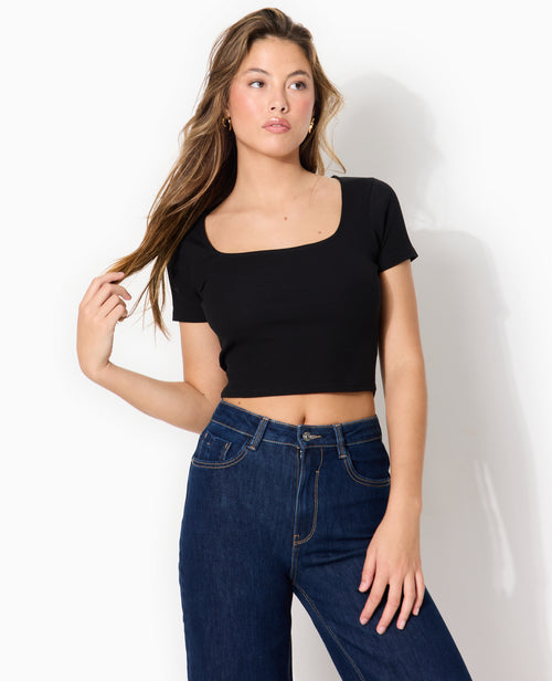 T-shirt court en maille côtelée encolure carrée - PIMKIE - 5